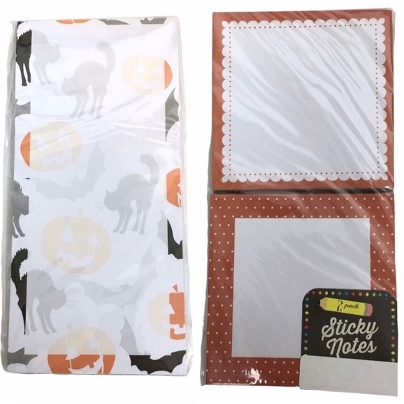 Halloween Stationery Kit Dots Black Cats Pumpkins Bats List Pad Sticky Notes - Picture 1 of 3